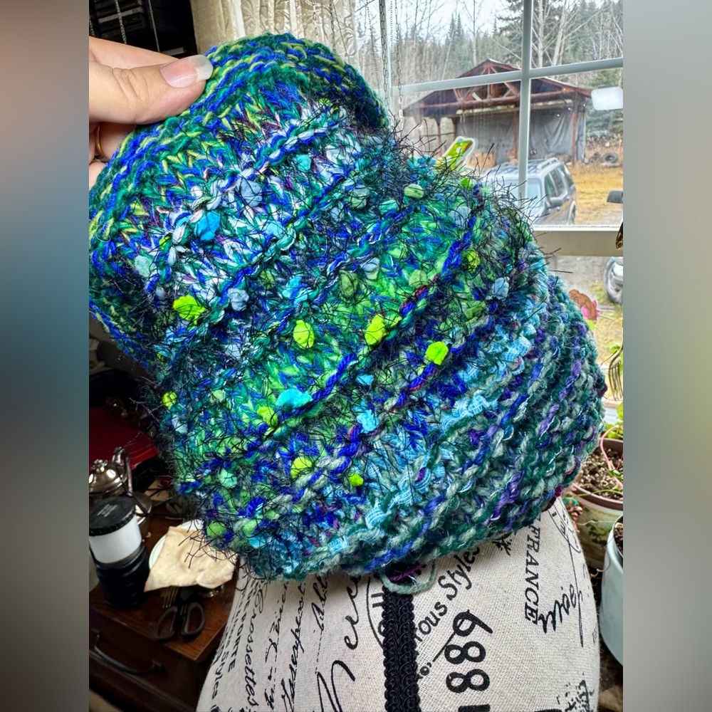 Premium Wool Infinity Scarf —Witchy Ocean Blues•4-Strand Hand Knit•One-of-a-Kind - Picture 8 of 17